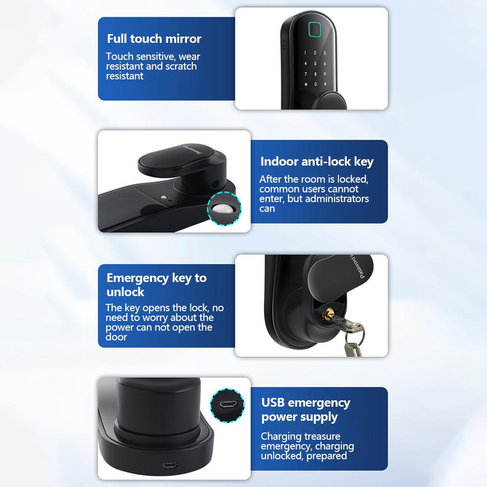 Умный дверной замок, ручка замка для входной двери без ключа с 2 картами и 2 ключами, приложение для биометрического дверного замка