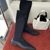 Autumn Minimalist Versatile Elastic Skinny Boots Women's Stockings Boots Square Head Flat Bottom But Knee Long Boots