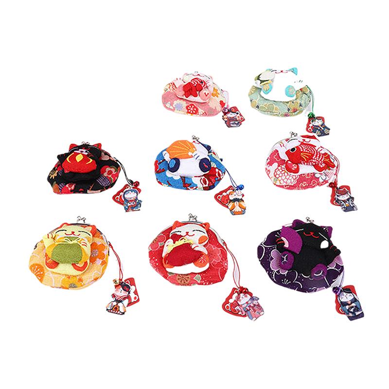 Повседневный кошелек для монет в японском стиле Манеки-неко, кукольные кошельки, кошелек-клатч с кошкой удачи, с цветочным принтом, из ПУ, держатель для карт, для улицы