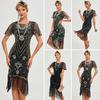 Women Prom Dress Vintage Style Hollow Lace Tassel And Sequin Decor See-through Round Neck