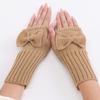 New Autumn and Winter Women's Bow Cute Fashion Gloves Knitted Warm Half Finger Fingerless Gloves