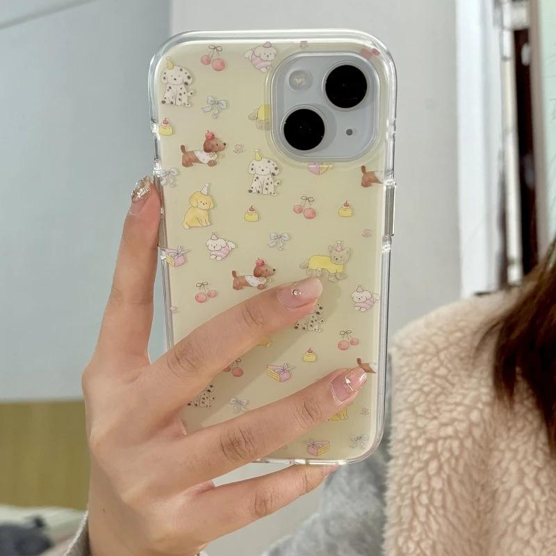 Молочно-желтый вишневый щенок чехол для iPhone 17/16promax для Apple 15 белый фон imd чехол 14/Air