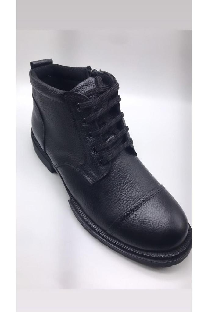Men's Fashion Genuine Leather Flat Heeled Booties Black Zippered Winter Boots Shoes