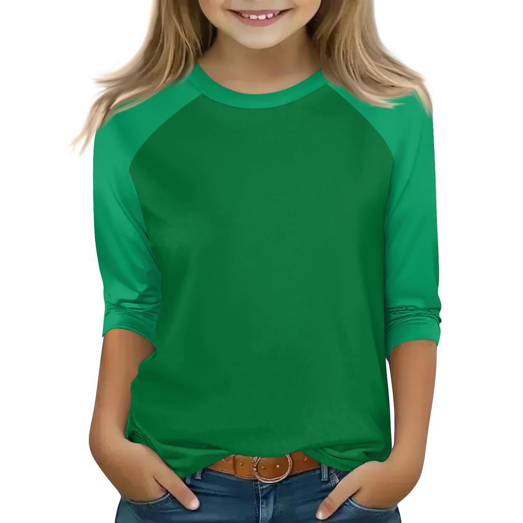 Tops For Youth Girls 4-16 Years Round Neck 3/4 Sleeves T-Shirts Trendy Tops Outfit Tees
