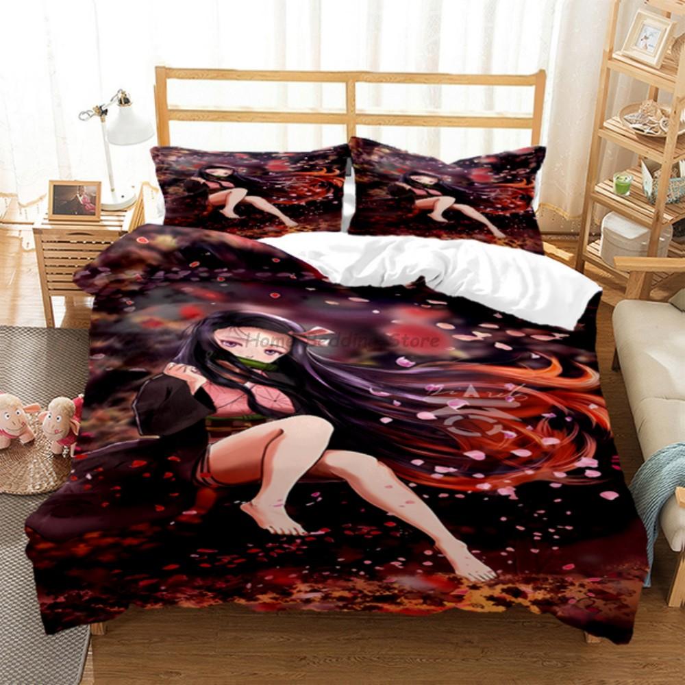 Anime Demon Slayer Bedding Set Japanese Cartoon Bed Linen 200x220 Teens Girls Twin Single Queen King Full Duvet Cover Sets
