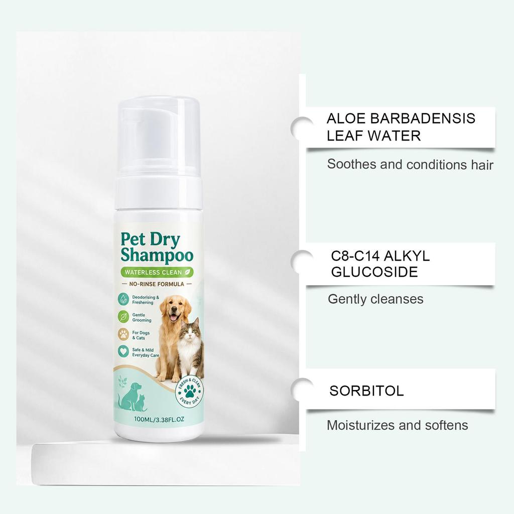 No-Rinse Pet Shampoo Mousse, Gentle for Sensitive Skin, Deodorizing & Fresh, Easy for Cats & Dogs 100ml