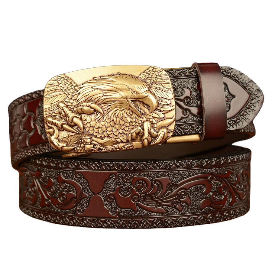 Men's Cross-Border Eagle Buckle Cowhide Belt - Personalized Carved Casual Jeans Accessory