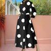Women's Boho One Button Wrap Shirt Dress Polka Dots Print Long Sleeve Maxi Dress Lapel Collared V-neck Long Swing Dress