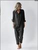 Green Casual Cotton Long Sleeve Jumpsuit with Turn-Down Collar and Pocket