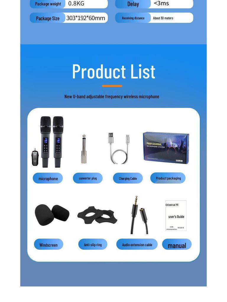 Универсальный беспроводной Bluetooth-микрофон с перезаряжаемым аккумулятором и профессиональной реверберацией для пения и живых сценических выступлений