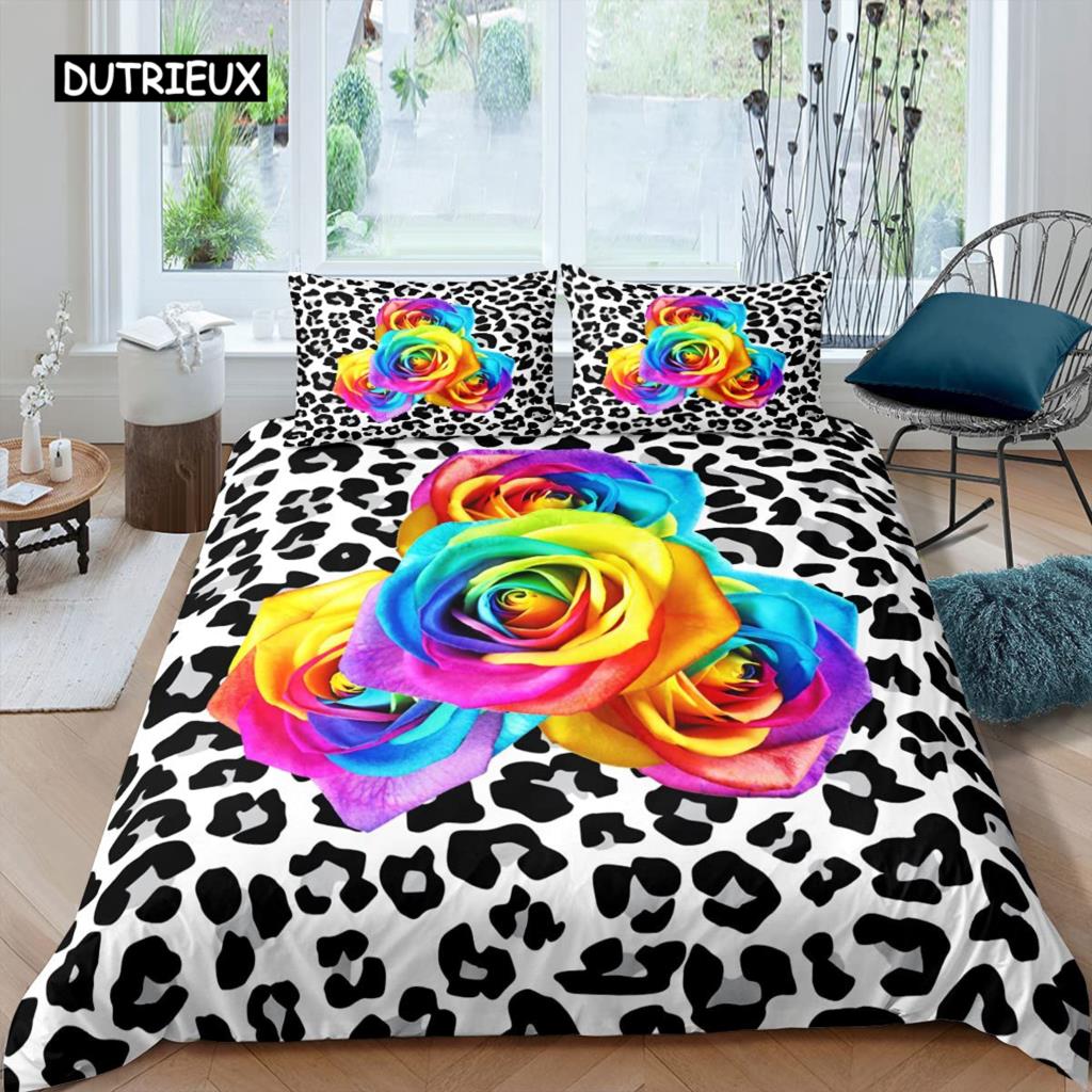 Комплект постельного белья с розами для женщин, шикарный фиолетовый комплект постельного белья с цветочным принтом, романтические цветы, блестки, королевского размера, покрывало для пар