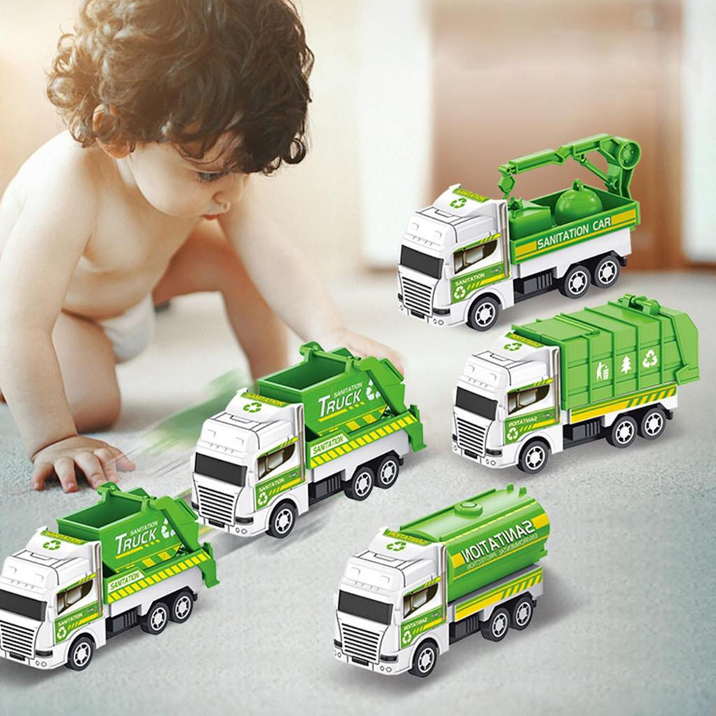 4Pcs Kids Toy Car Inertia Sanitation Truck Models Pull Back Engineering Vehicle Boys Toys for Children Ideal Gifts for Boys Kids