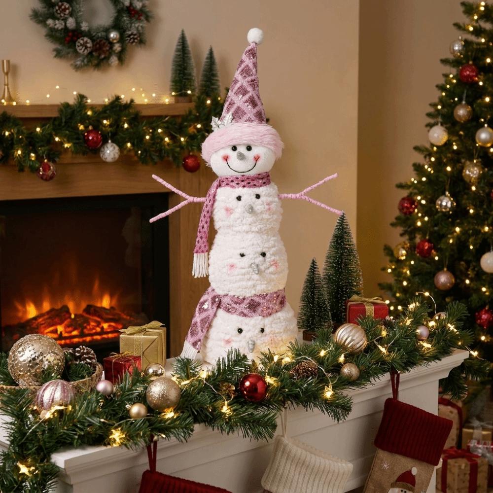 Foam Doll Christmas Plush Snowman Doll Pink Snowman Xmas Snowman Decoration Tabletop