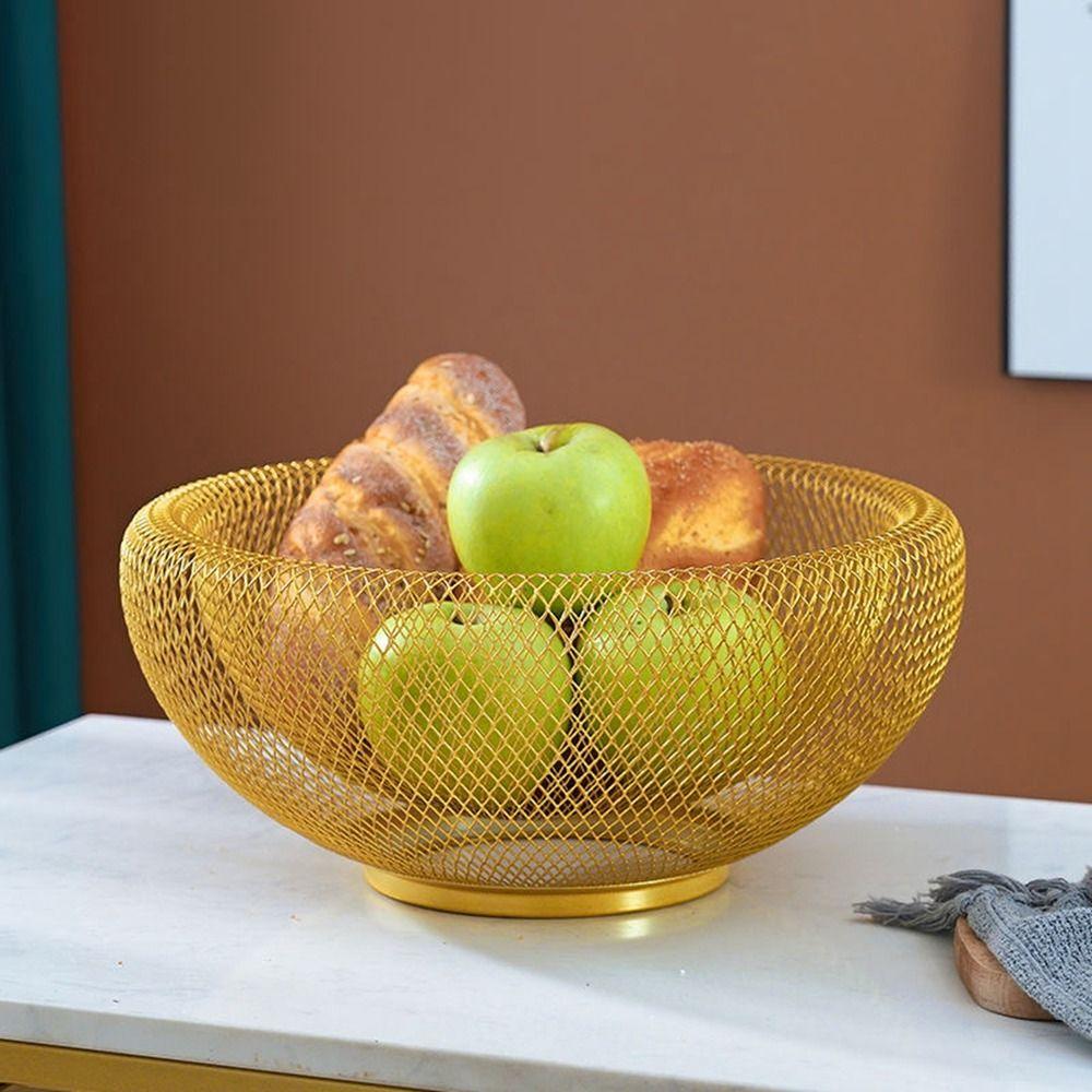 Black/Gold Mesh Fruit Snacks Basket Round Fruit Vegetable Basket Iron Art Fruit Basket Countertop