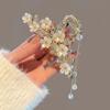 Pearls Tassels Hair Claw Clip with Flower Design And Gentle Hold For Long Fine Hair Updos Bun Hair Styling Accessory