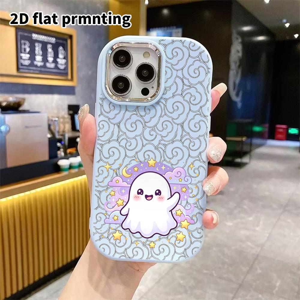 Phone case: 2D flat design suitable for iPhone 18 17 16 15 14 13 Pro protective case, couple style, cute little ghost, Christmas and Halloween gift