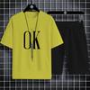 Four Seasons New Outdoor Sports Style 2d Letter Ok Printed Men'S O-Collar Comfortable Breathable Casual T-Shirt Set Quick Drying