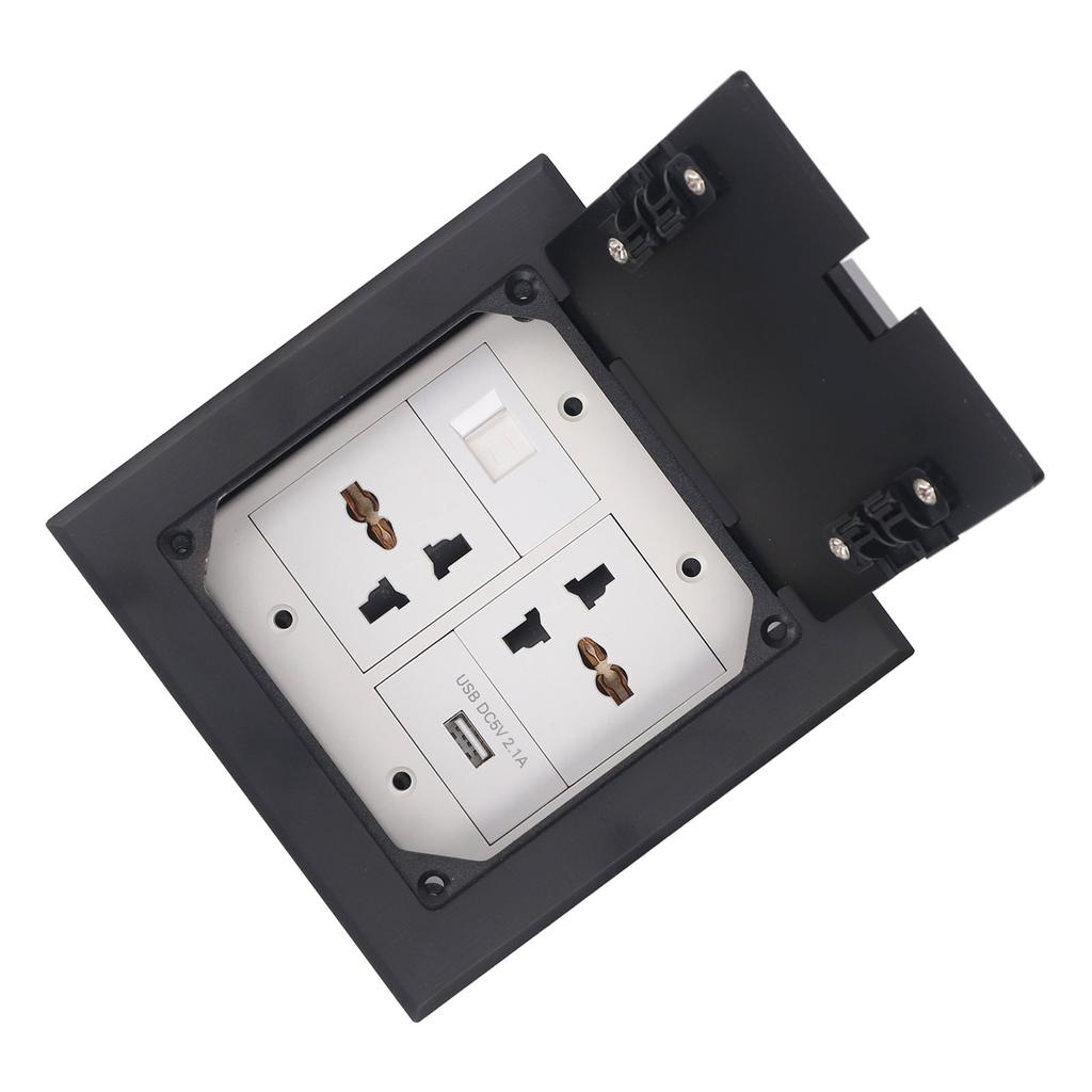 Floor Power Socket Box Stainless Steel 16A 3 Prong Hole USB Computer Port Recessed Outlet Box