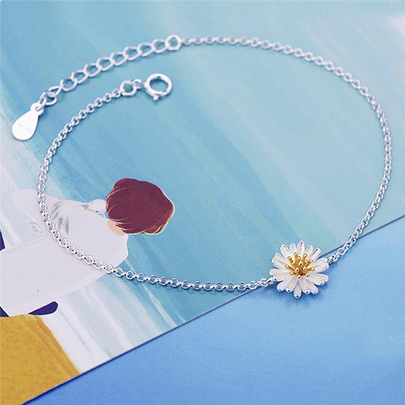 Lady Girls Bracelet Sterling Silver Fresh Little Daisy Sunflower Anklet Accessories