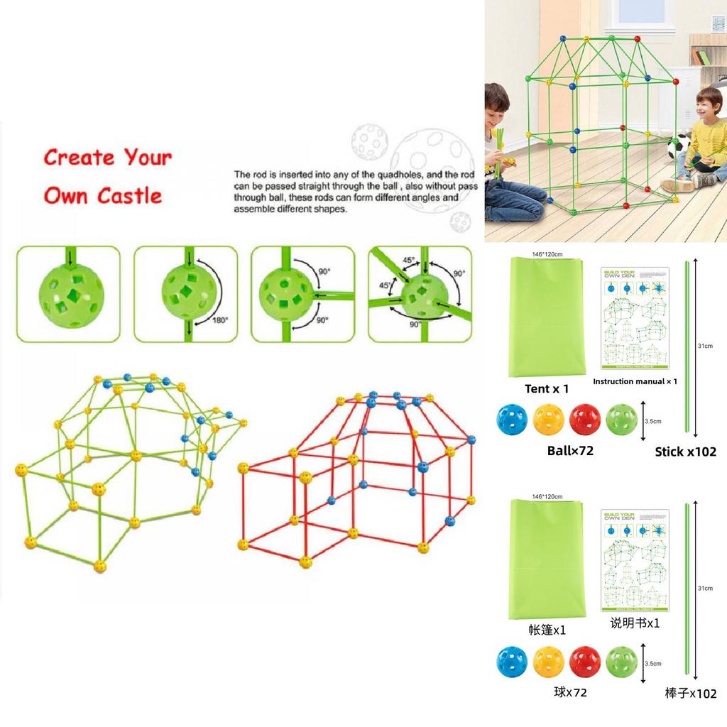Childrens Diy Construction Tent Set With Plastic Building Blocks For Creative And Educational Fun