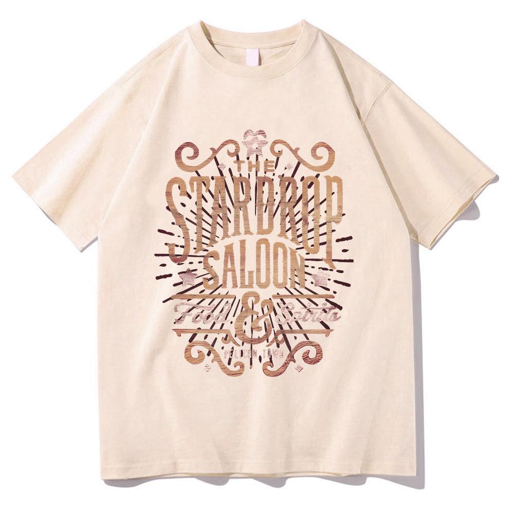 Stardew Valley Stardrop Saloon T Shirts Harajuku Retro Print T Shirt Gamer Lover 100%Cotton Short Sleeve Tshirt Unisex Comfort Tees Men women clothes