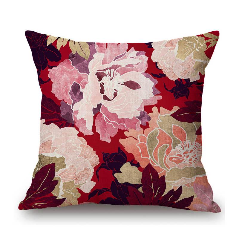 Home Decorative Nordic Metallic Gold Art Lotus Flower Cactus Sunrise Scenery Sofa Throw Pillow Case Cotton Linen Cushion Cover