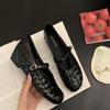 2025 Summer New Hand-woven Roman Shoes Square Head Shallow Mouth Soft Sole Word with Flat Bottom Mary Jane Single Shoes Women