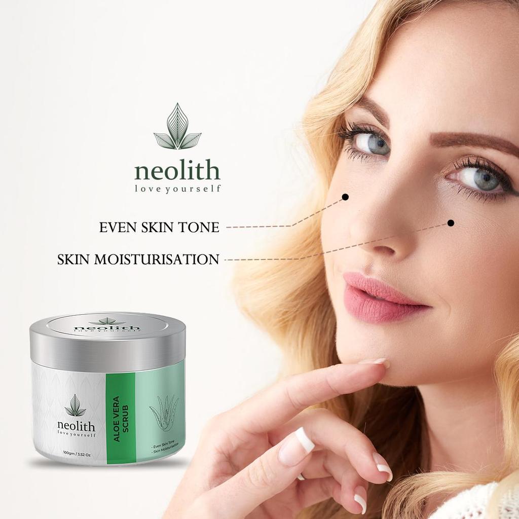 Neolith Скраб Алоэ Вера || Отшелушивающий скраб для лица с целлюлозой для осветления кожи, удаления черных и белых точек, с миндальным маслом - 100 г