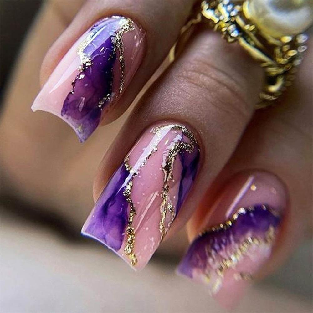 Носимые маникюрные накладные ногти с квадратной головкой, модные французские накладные ногти для девочек