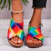 Многоцветные римские сандалии лето новые круглый носок открытый носок перекрестные ремешки платформа нескользящие износостойкие плоская подошва