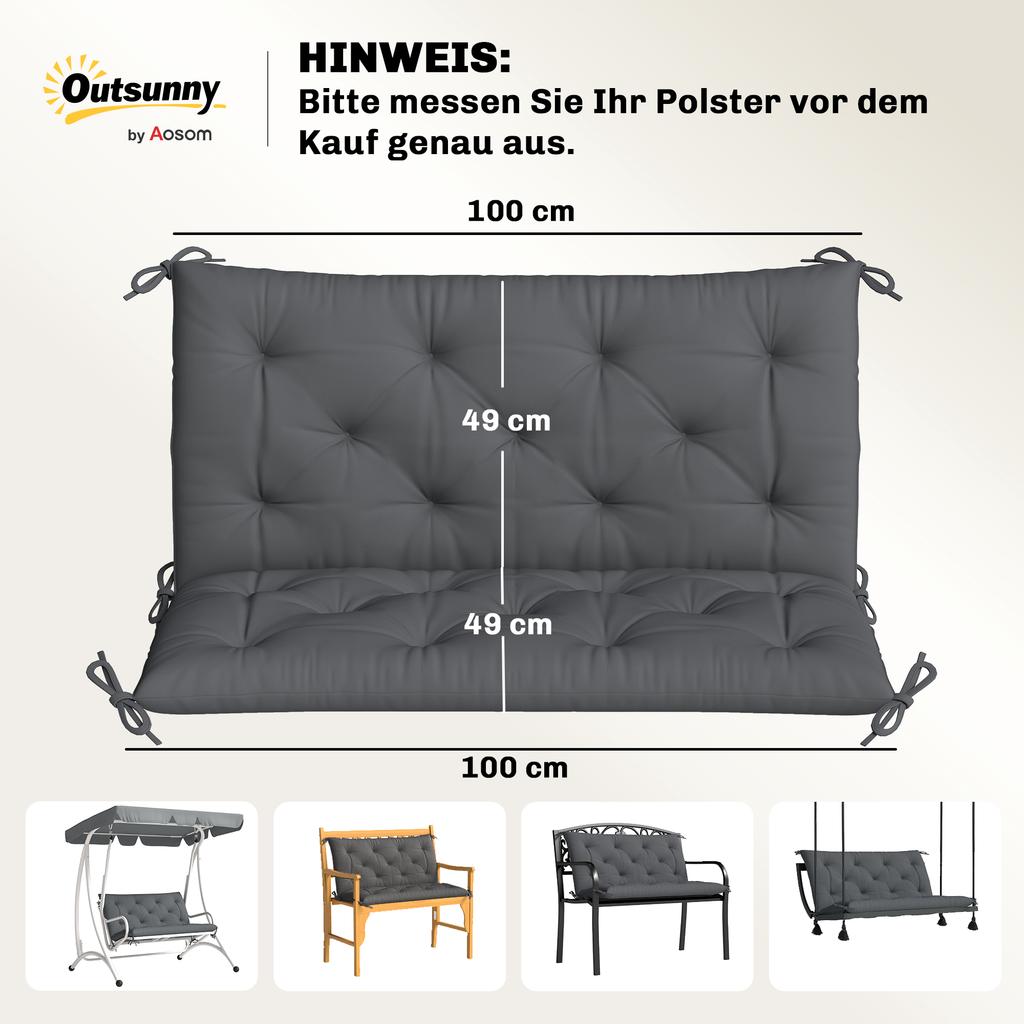 Bench Cushion Water-Repellent Seat Cushion Backrest Cushion 100 x 98 x 8 cm Dark Gray Garden Bench Hollywood Swing