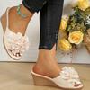 Fashion Chunky White Floral Wedges Sandals Women Summer 2025 Beach Vocation Slip On Open Toe Rome Shoes Woman High Heels Slippers 43