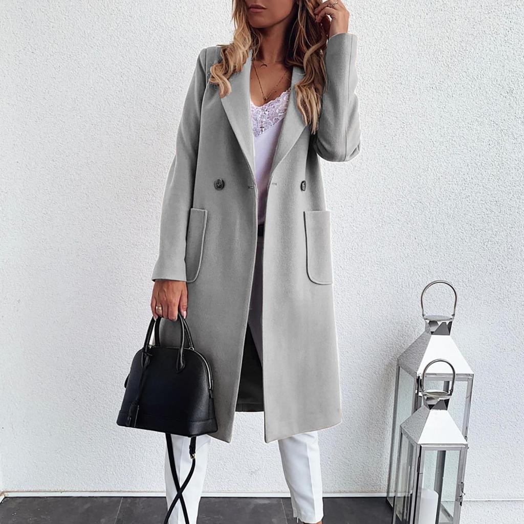 Women's Fashion Autumn And Winter Long-Sleeved Lapel Long Tweed Coat Windbreaker Jacket