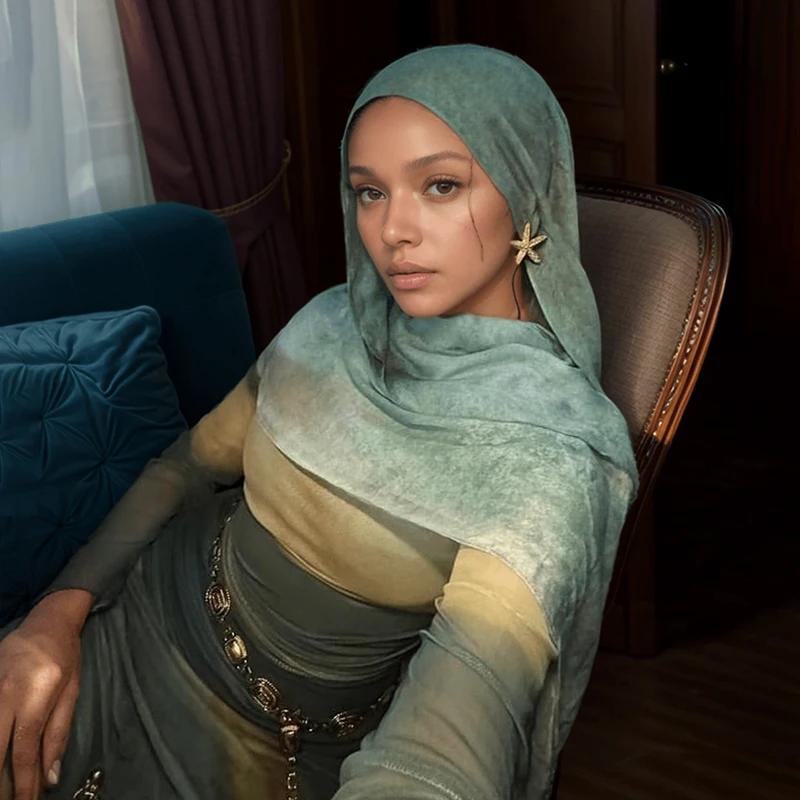 2025 Роскошный Рамадан Новый Акварельный Принт Хиджаб Женский Богемный Мягкий Мусульманский Хиджаб Повязка Шаль Шарф Головной Платок Исламский