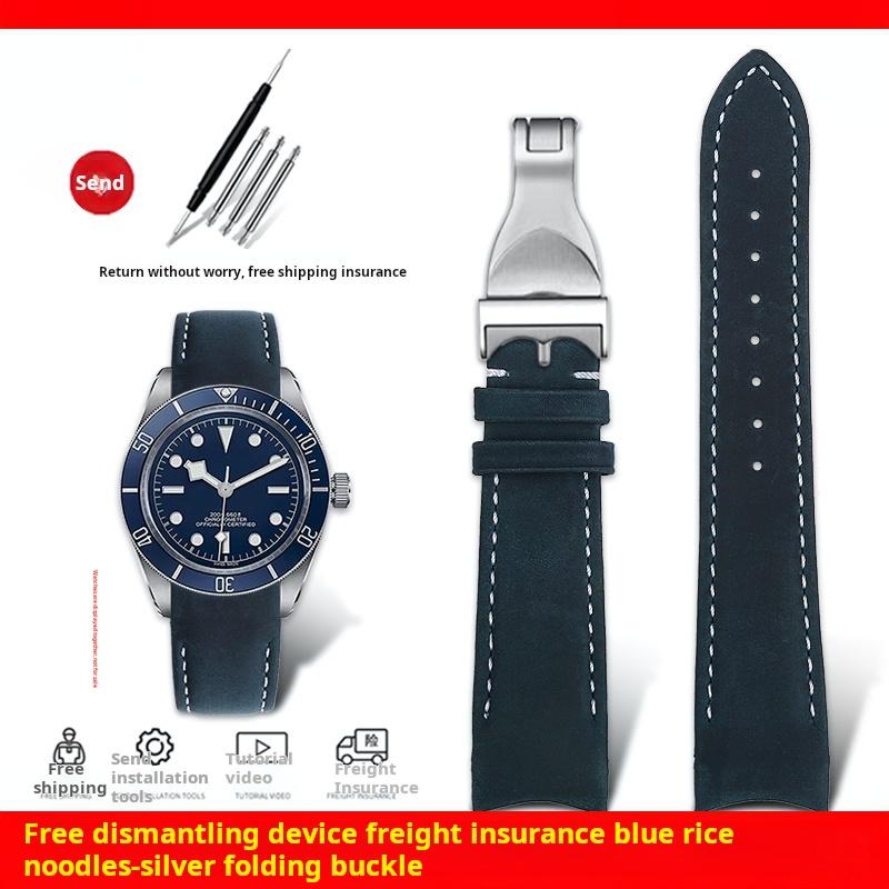 20 мм 22 мм Браслет Для Tudor Biwan Timing Золотой Стальной M79363 M79360 Изогнутый Конец Коровья кожа Ремешок для часов мужской Черный Коричневый синий ремешок для часов
