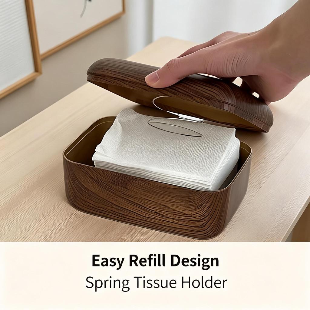 Vintage Wood‑Grain Tissue Box Decor Desktop Napkin Container for Living Room