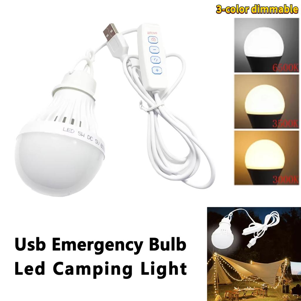 5V Led Camp Light Usb Emergency Bulb 3 Color Dimmable Hanging Tent Lamp for Work BBQ Fishing Repair Out Door Camping Equipment