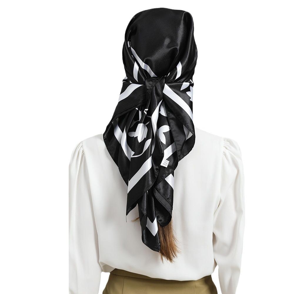 Luxury Printing 90*90cm Women Silk Scarf Satin Twill Square Big Shawl Elegant Headscarf Smooth Soft Neck Tie Bandana Scarves