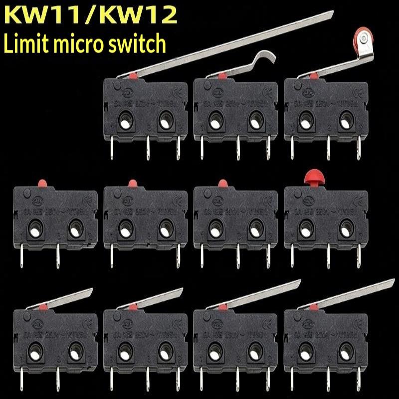 KW11 Micro Limit Switch 10Pcs KW12 Compatible 2/3Pin 5A Reset Trigger Contact Button for Door Access Control System