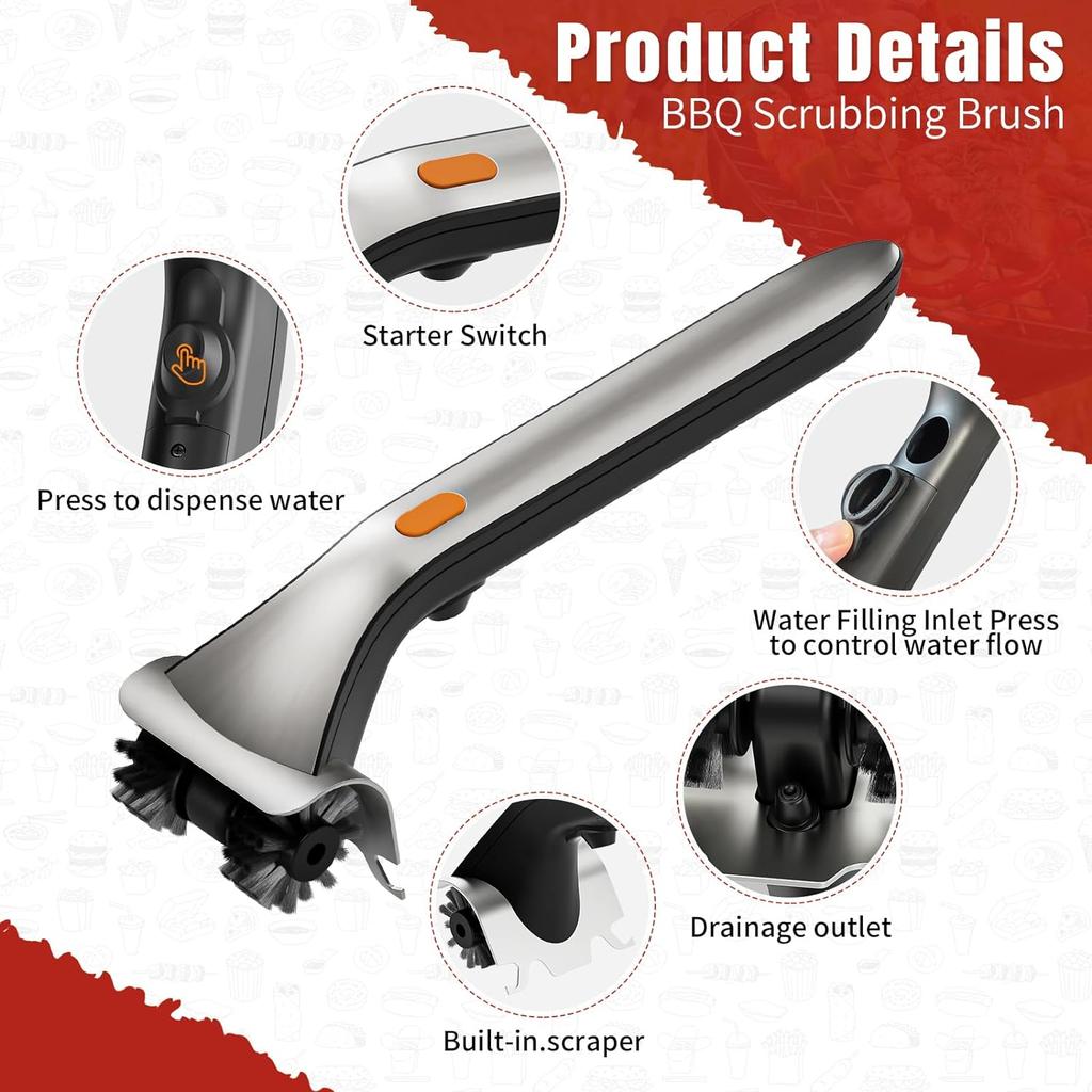 Electric Grill Brush Grill Cleaner Automatic Steam Grill Brush Rotating Brush Cleaner with Stainless Steel Bristles