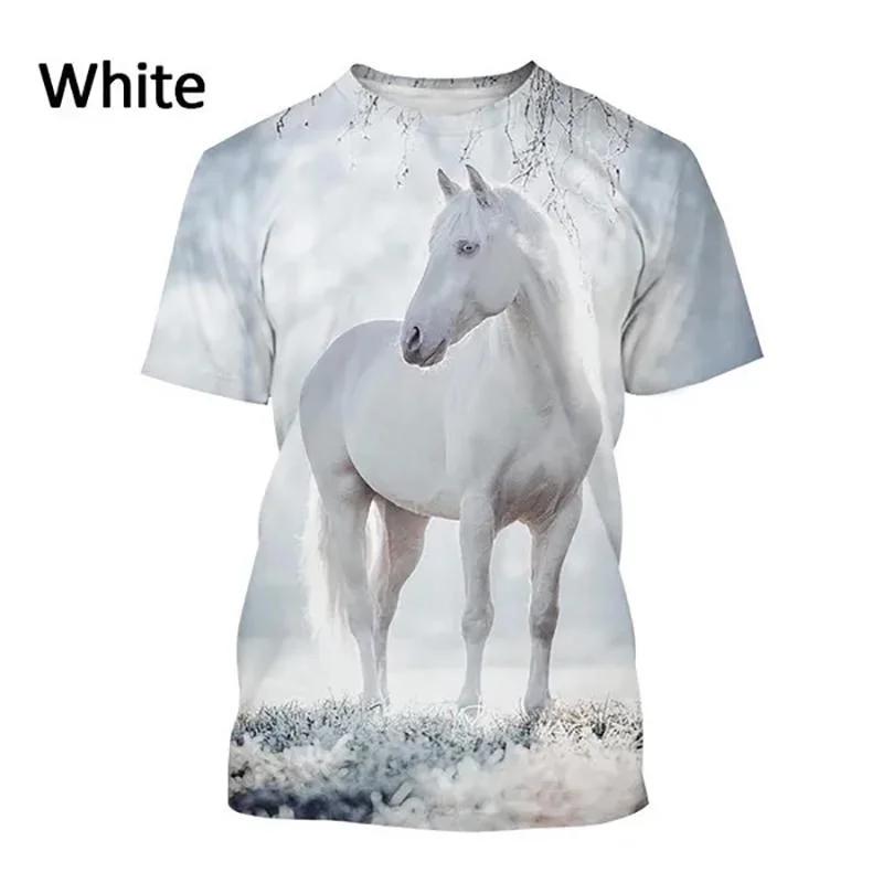 Мужская уличная хип-хоп футболка в стиле Харадзюку с короткими рукавами и 3D-принтом с изображением лошади, крутая футболка
