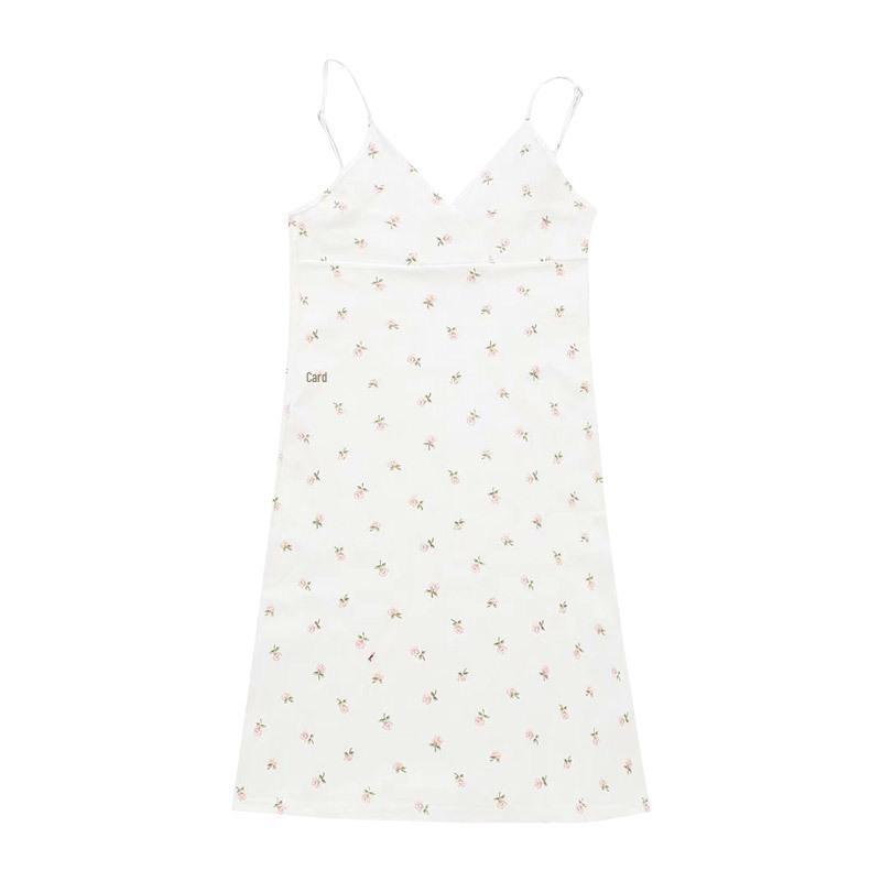 2024 Винтажное платье с цветочным принтом и V-образным вырезом на подтяжках для женщин - европейский и американский стиль