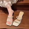 2025 New Transparent High Heels Women'S Summer Fashion Crystal Slippers Outside Wear Rhinestone Sandals