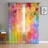Youth Bedroom Sheer Curtains Watercolor Flowers Colorful Kitchen Study Hanging Curtains Living Room Holiday Decor Tulle Curtains