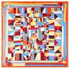 130cm Square Luxury Brand Geometric Plaid Winter Scarf Twill Silk Scarf For Women Kerchief Fashion Scarves Shawl For Ladies