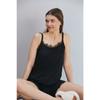 Viscose Knitted Shorts Rope Strap Lace Pajama Set Black