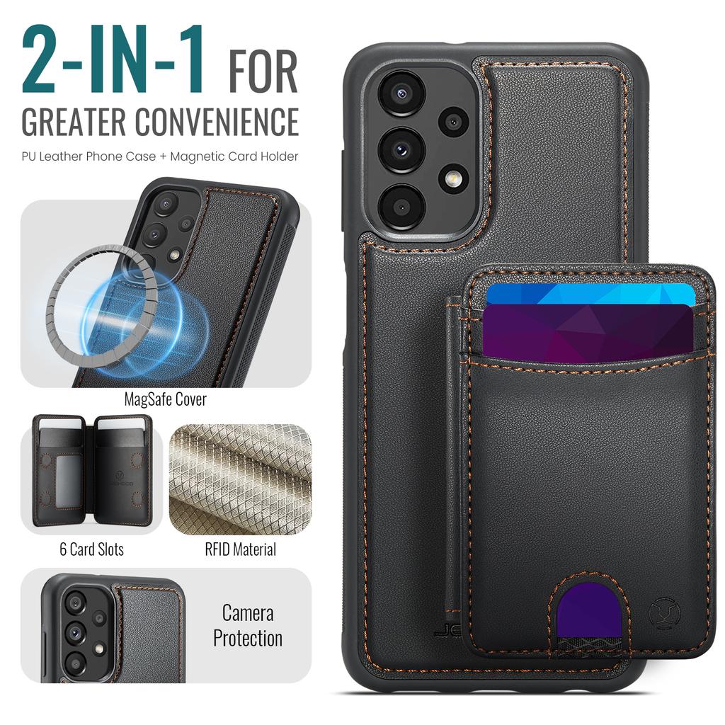For Samsung Galaxy A13 4G/Galaxy A13 5G Magnetic Case JEEHOOD J10 Leather Back Phone Cover with Detachable Card Holder Kickstand