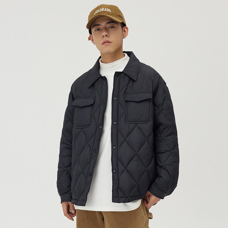 Зимняя легкая куртка-пуховик с классическими лацканами, зимняя одежда, мужская зеленая куртка с открытыми плечами, стеганая ромбовидной формы для мужчин и женщин