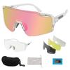 FOCUHUNTER Polarized Sports Sunglasses with 4 Interchangeable Lenses and Pink Mirrored Clear Half Cycling Glasses for Men and Includes Inner Frame for