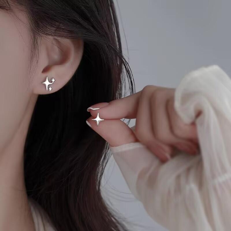 925 Silver Star Moon Hoop Earrings for Women Girls Zircon Dangle Earrings Gold Silver Party Jewelry Gifts